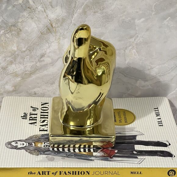 Ceramic Thumbs Up Sign Hand Sculpture Figurine Metallic Gold Tone Figural Decor - Picture 10 of 15